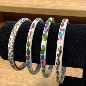 Vintage Cloisoone Enamel Bangle bracelet, Flora Pattern Lovely and Elegant looki